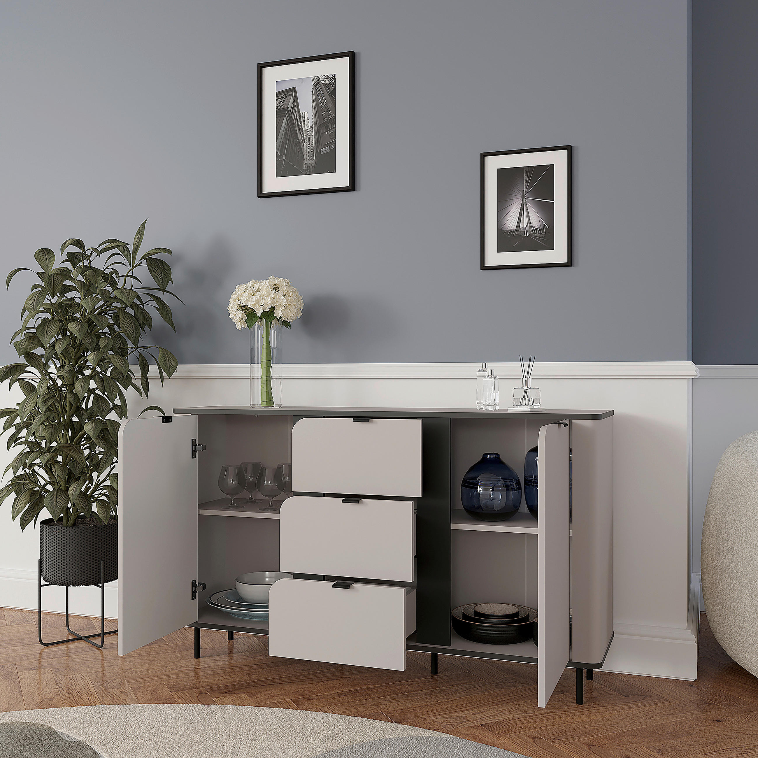 SIDEBOARD  in 136,8/82/35,2 cm  - Kaschmir/Schwarz, MODERN, Holzwerkstoff/Kunststoff (136,8/82/35,2cm) - Carryhome