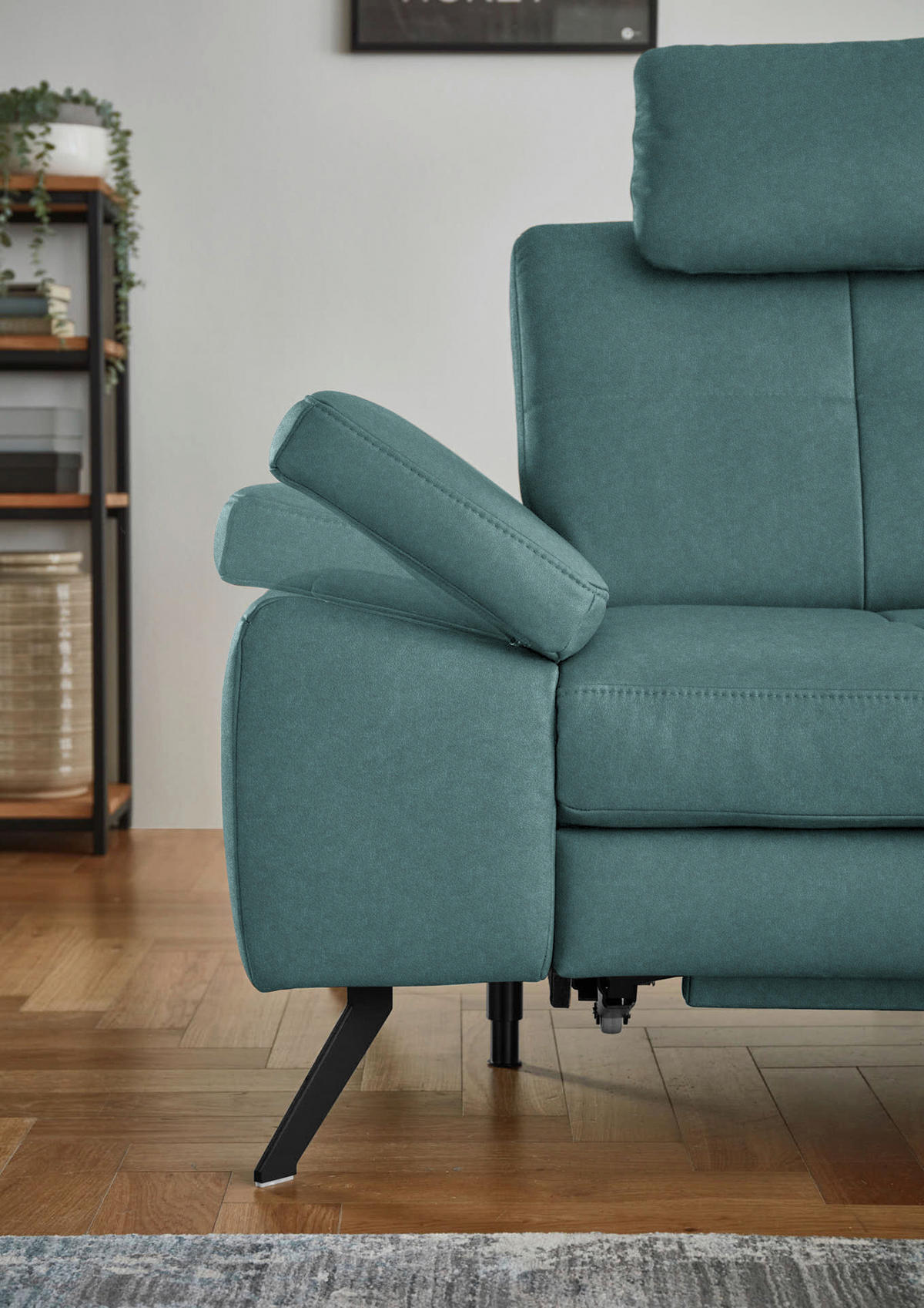 ECKSOFA in Lederlook, Mikrofaser Türkis  - Türkis/Schwarz, Design, Textil/Metall (261/220cm) - Beldomo System