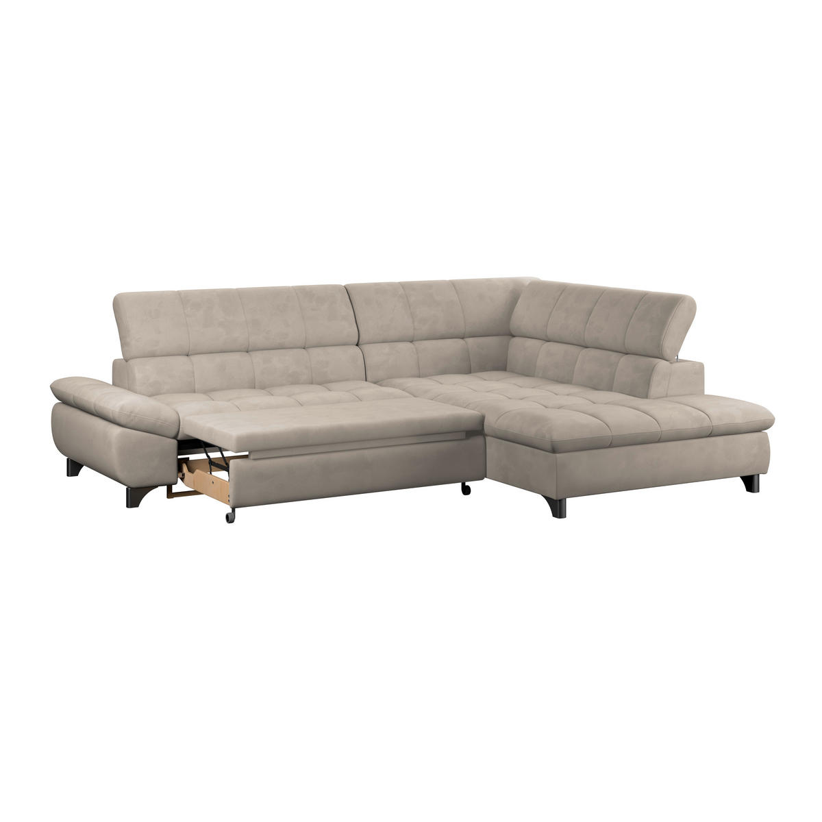 ECKSOFA Naturfarben Chenille  - Chromfarben/Naturfarben, KONVENTIONELL, Textil/Metall (312/234cm) - Livetastic