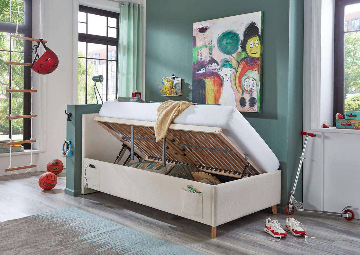 POLSTERBETT 90/200 cm  in Beige  - Eichefarben/Beige, Konventionell, Holz/Textil (90/200cm) - Stylife