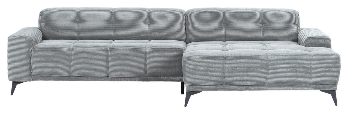 ECKSOFA in Cord Hellgrau  - Hellgrau/Schwarz, Konventionell, Textil/Metall (295/165cm) - Carryhome