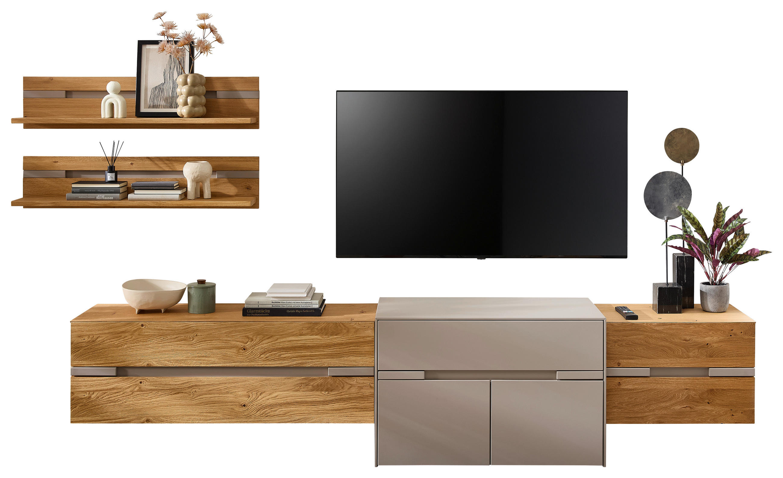 WOHNWAND  in Taupe, Wildeiche  300/153/47 cm  - Taupe/Wildeiche, Design, Holz/Holzwerkstoff (300/153/47cm) - Novel