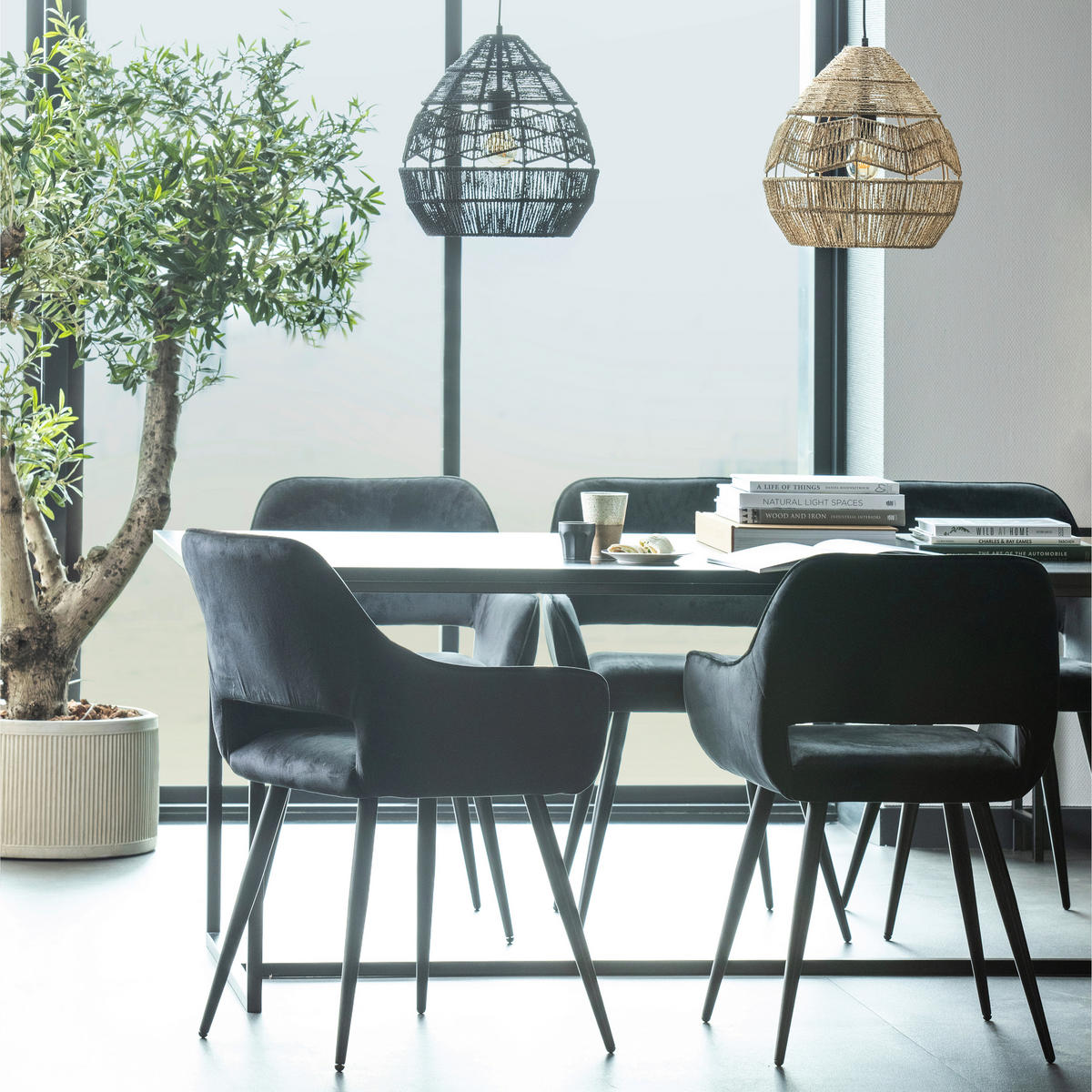 ARMLEHNSTUHL-SET 2 Stück  in Eisen Samt  - Schwarz, MODERN, Textil/Metall (60/80/57cm) - Livetastic