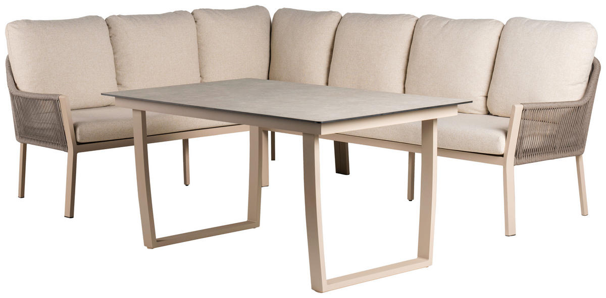 LOUNGEGARNITUR 205/255 cm Aluminium  - Weiss/Champagner, Basics, Textil/Metall (205/255cm) - Tierra Outdoor