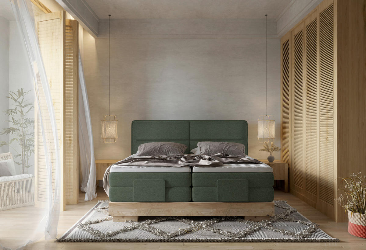 BOXSPRINGBETT 180/200 cm  in Grün, Eichefarben  - Eichefarben/Grün, Natur, Holz/Holzwerkstoff (180/200cm) - Valnatura