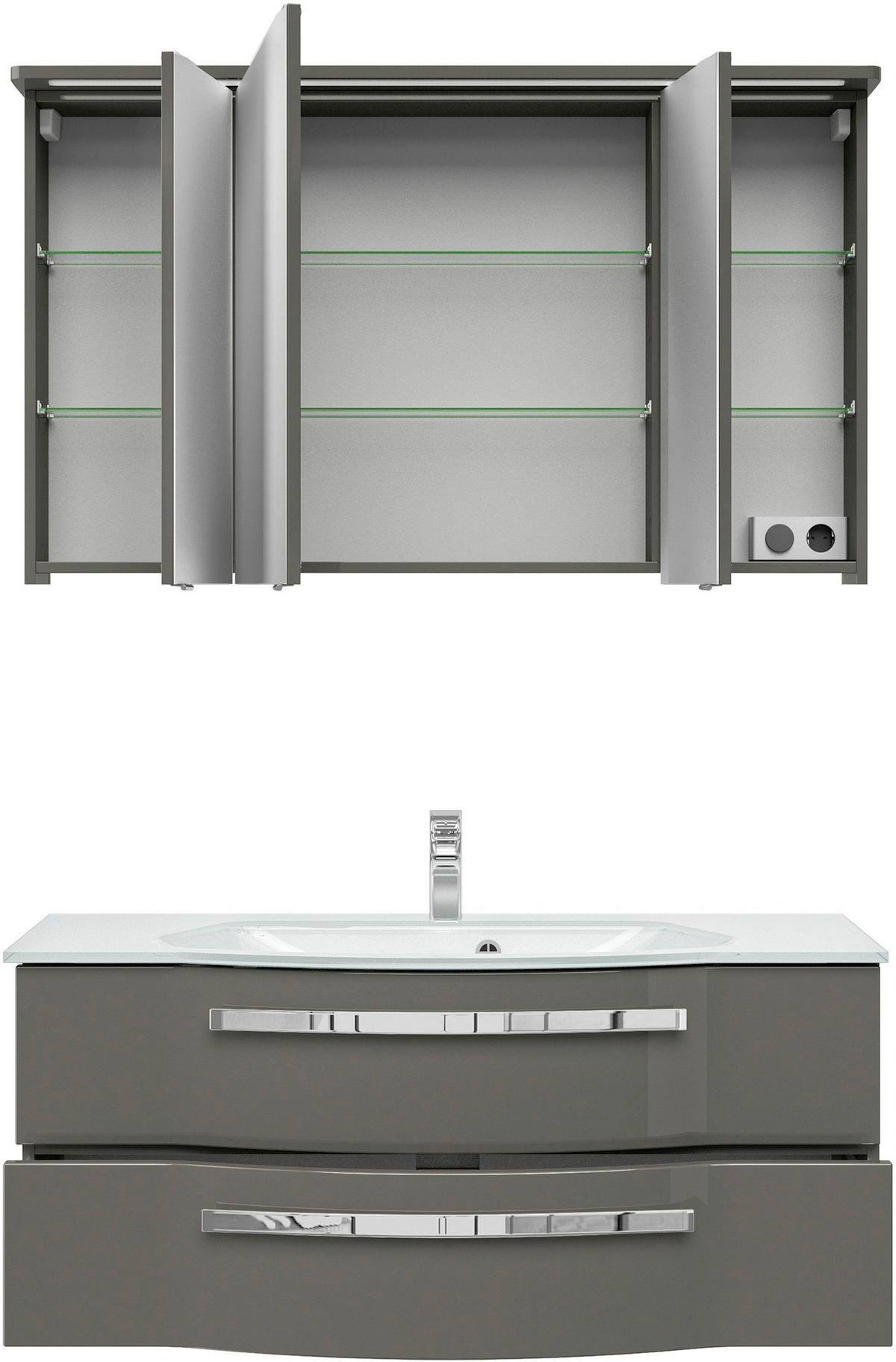 BADEZIMMER 3-teilig  in 120 cm  - Chromfarben/Grau Hochglanz, Basics, Glas/Holzwerkstoff (120cm) - Sadena