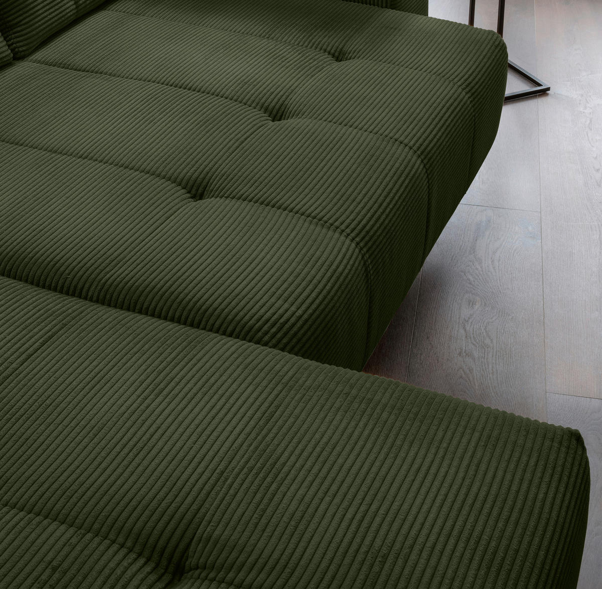 ECKSOFA in Cord Dunkelgrün  - Dunkelgrün/Schwarz, Modern, Textil/Metall (200/272cm) - Livetastic