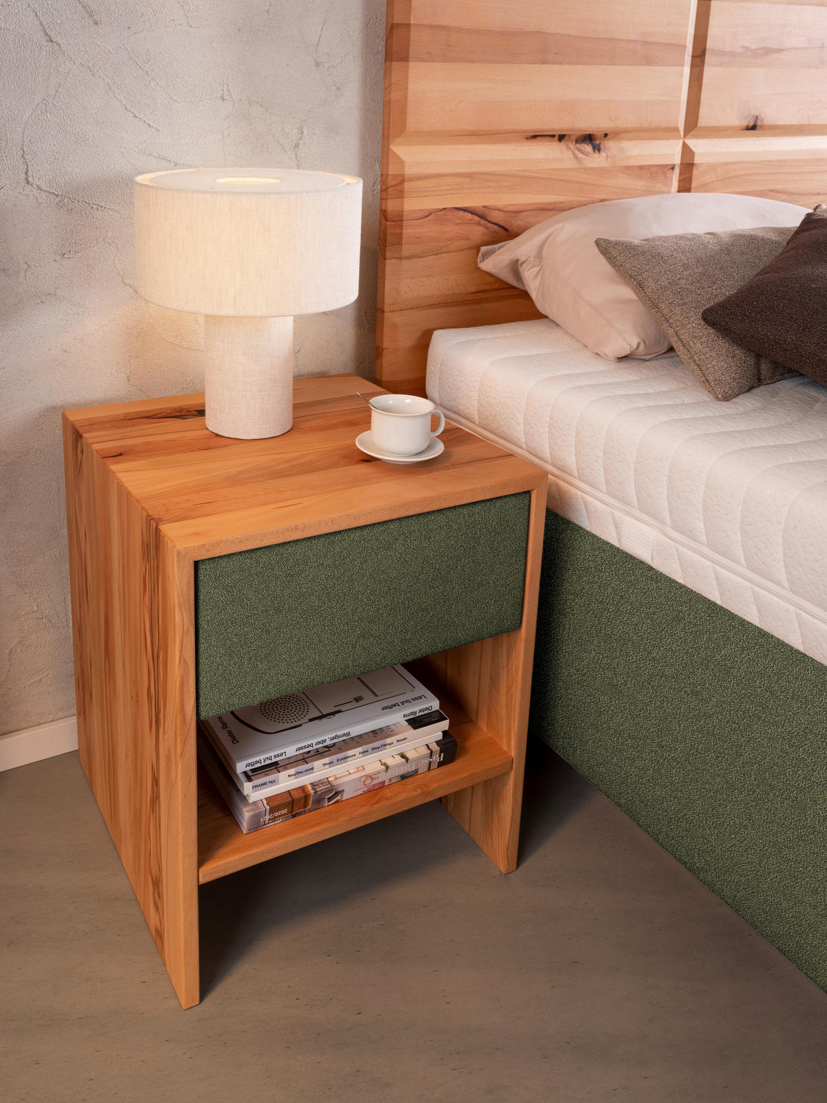 POLSTERBETT 180/200 cm  in Buchefarben, Olivgrün  - Weiss/Buchefarben, Design, Holz/Textil (180/200cm) - Valnatura