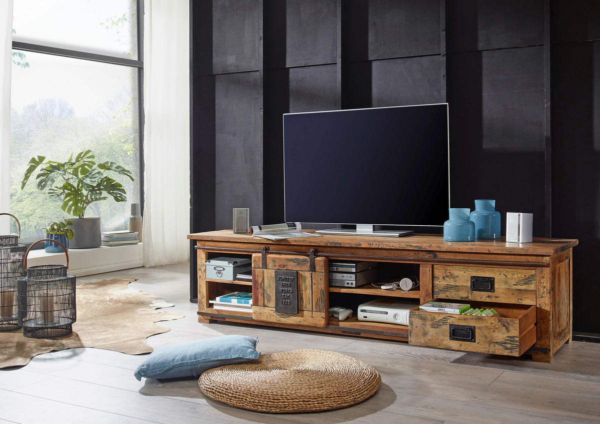 TV-ELEMENT  in 200/50/55 cm  - Naturfarben, Konventionell, Holz/Metall (200/50/55cm) - Livetastic