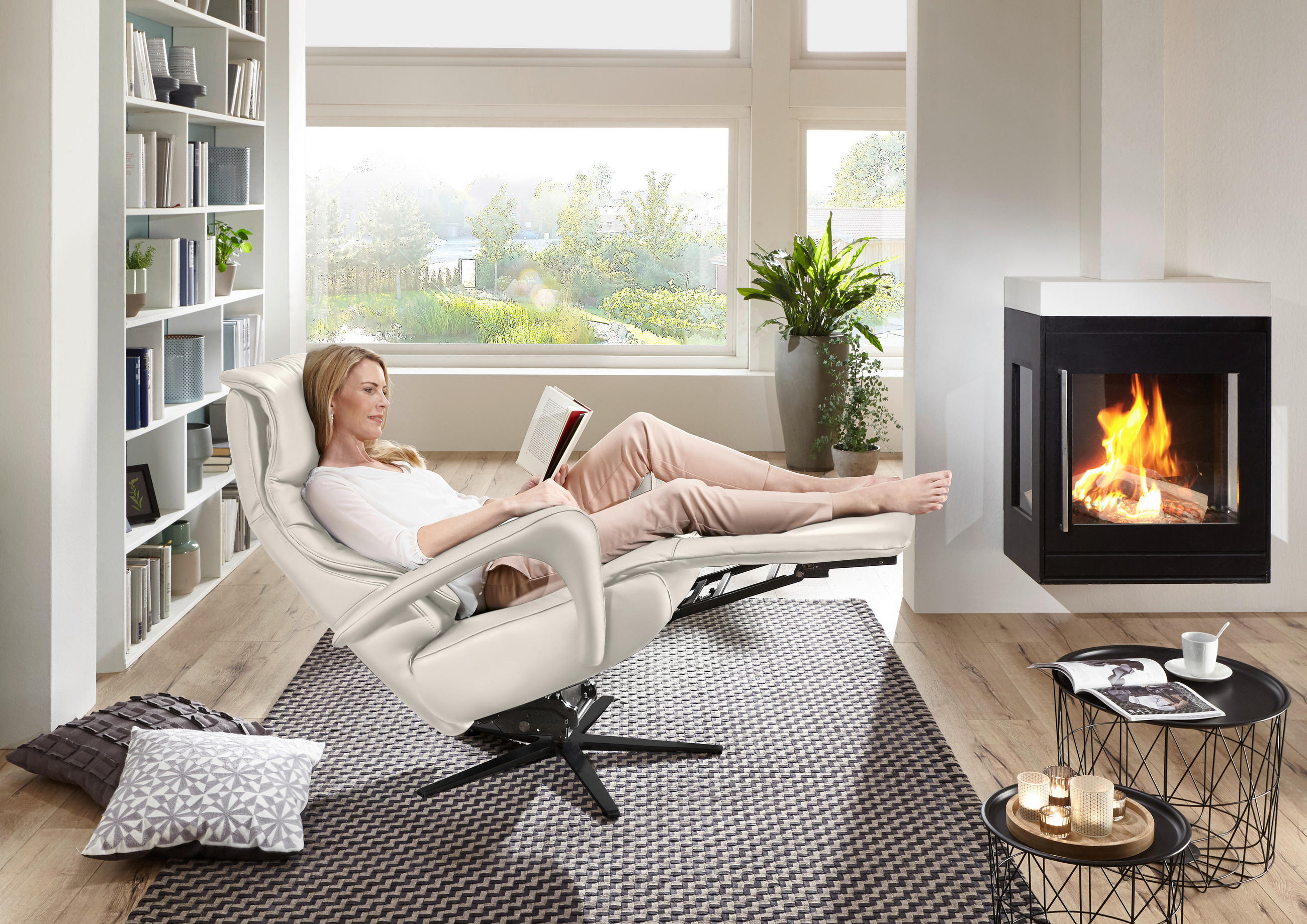 RELAXSESSEL in Leder Creme  - Creme/Schwarz, Design, Leder/Metall (75/106/88cm) - Dieter Knoll