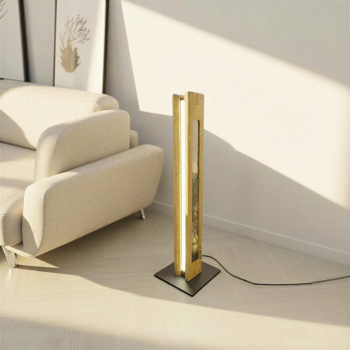 LED-TISCHLEUCHTE Schliersee  - Dunkelgrau/Schwarz, Natur, Stein/Metall (15/55/15cm) - Waldwelt