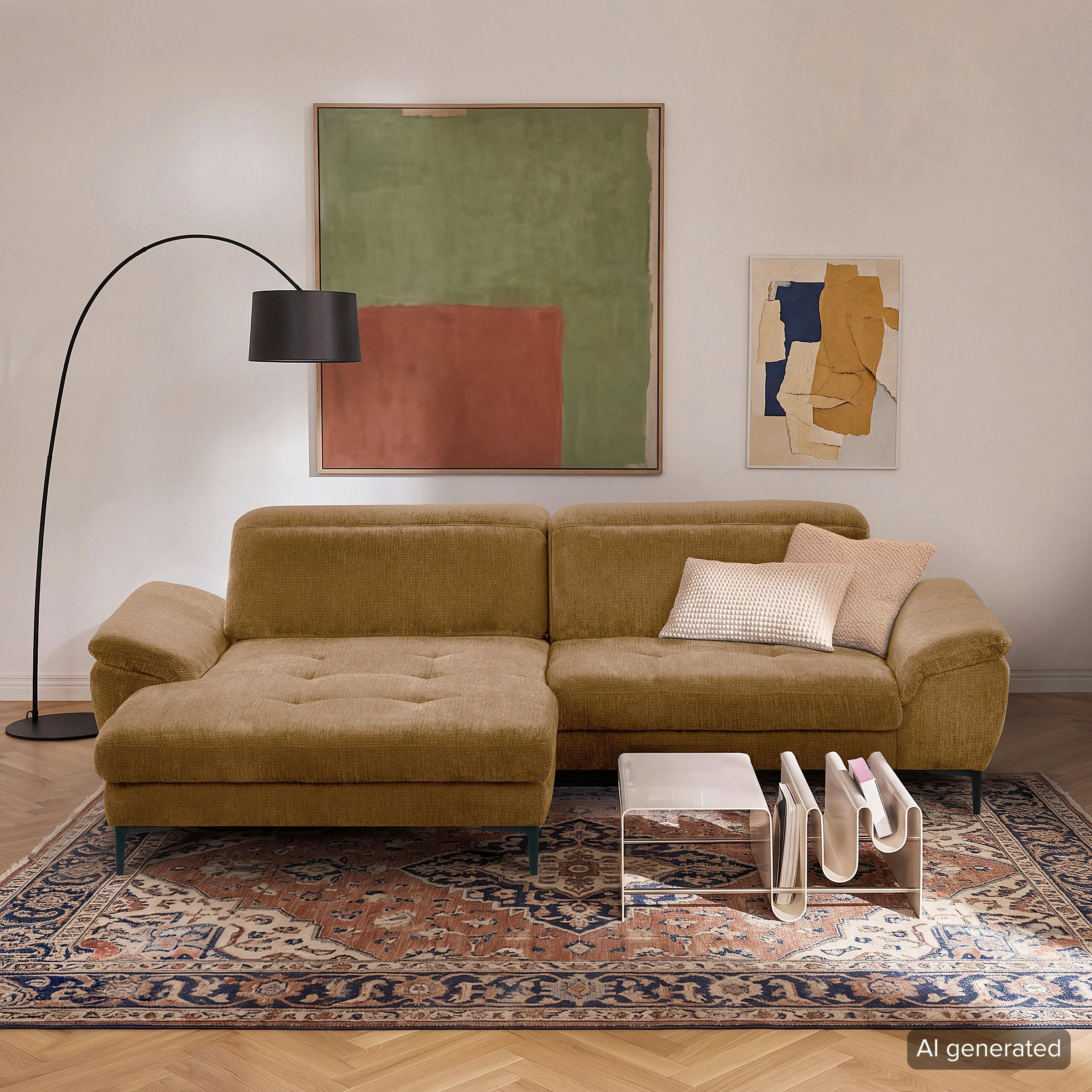ECKSOFA PRADO Rostfarben Webstoff Bettkasten, Kopfteilverstellung, Sitztiefenverstellung  - Rostfarben/Schwarz, Design, Textil/Metall (195/268cm) - Livetastic