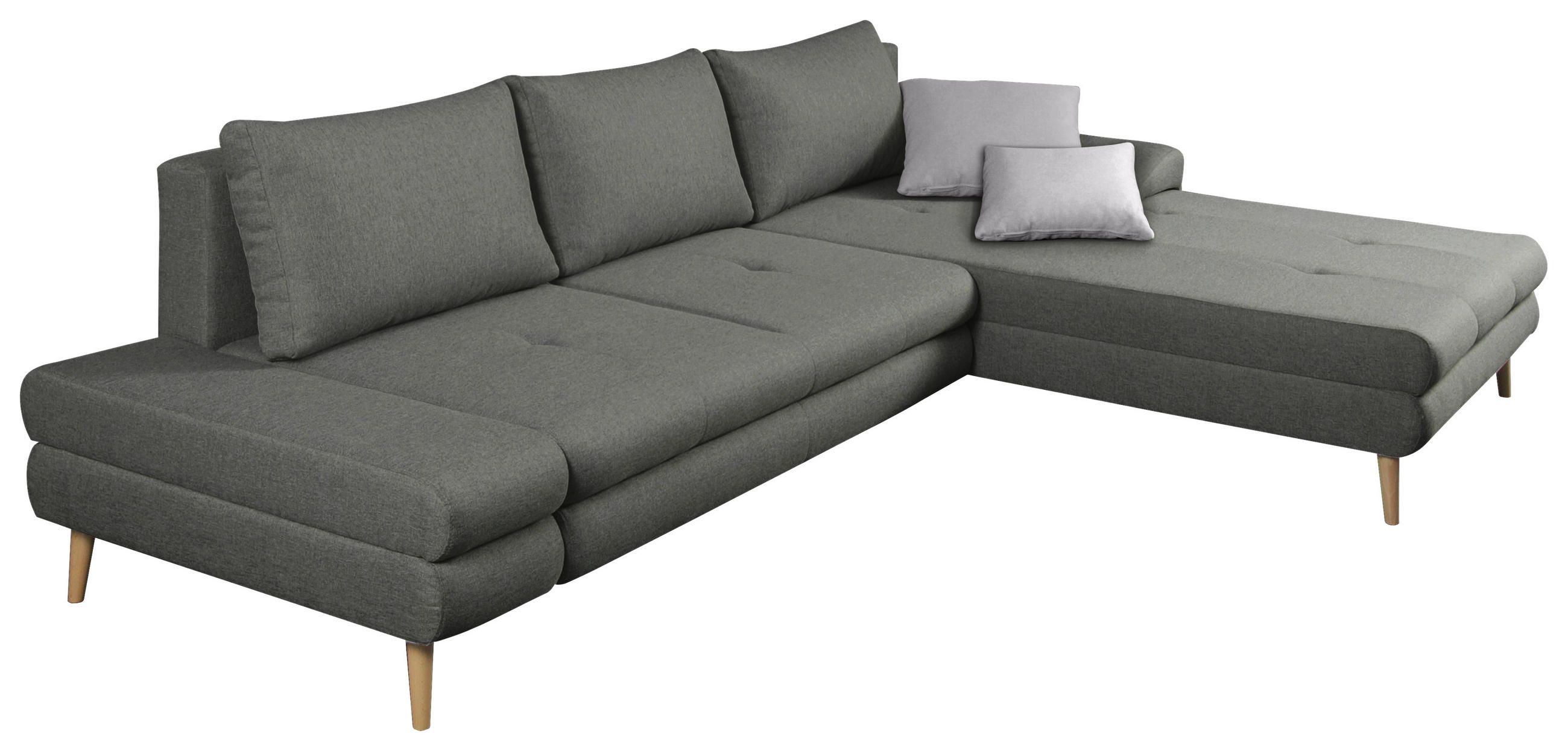 ECKSOFA Grau Webstoff  - Erlefarben/Hellgrau, Trend, Holz/Textil (313/215cm) - MID.YOU
