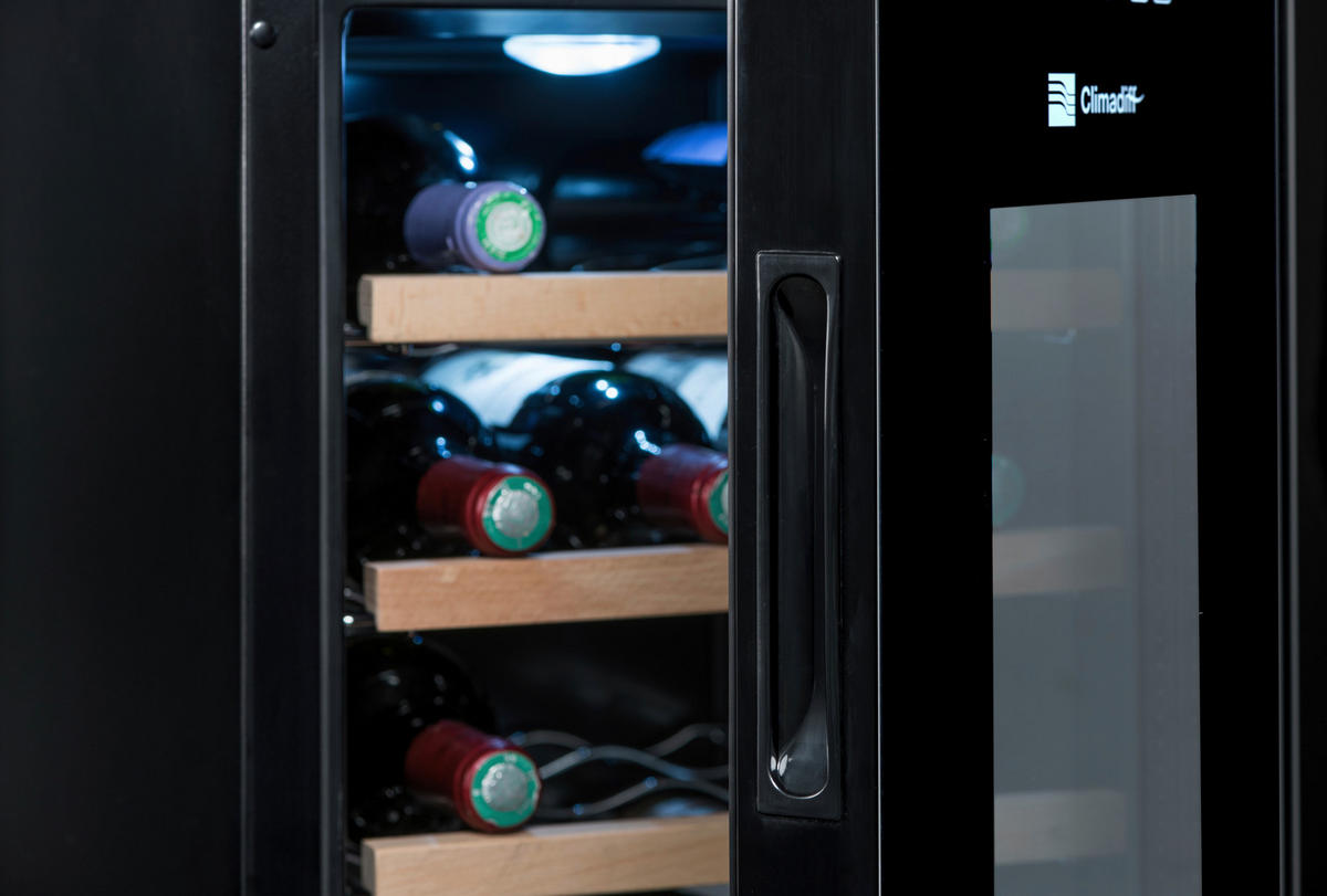 WEINKÜHLSCHRANK CC12F  - Schwarz, Basics, Glas/Holz (48/34,5/46cm)