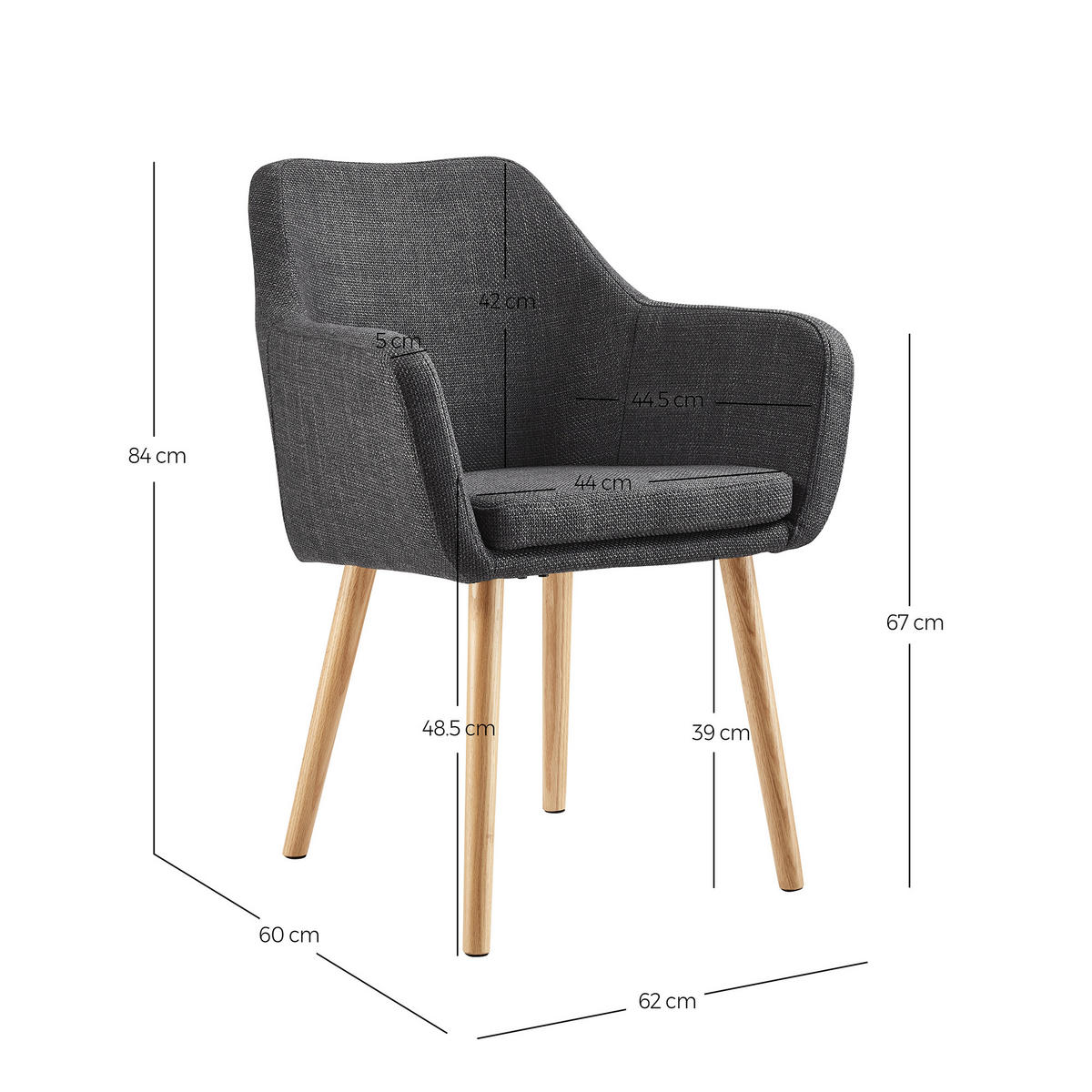 ARMLEHNSTUHL  in Struktur  - Dunkelgrau/Naturfarben, MODERN, Holz/Textil (62/84/60cm) - Livetastic