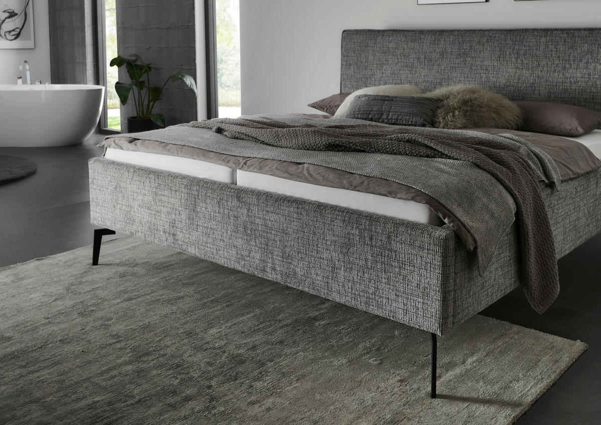 POLSTERBETT Lattenrost, Bettkasten 180/200 cm  in Grau, Hellgrau  - Birkefarben/Buchefarben, Design, Holz/Textil (180/200cm) - home24