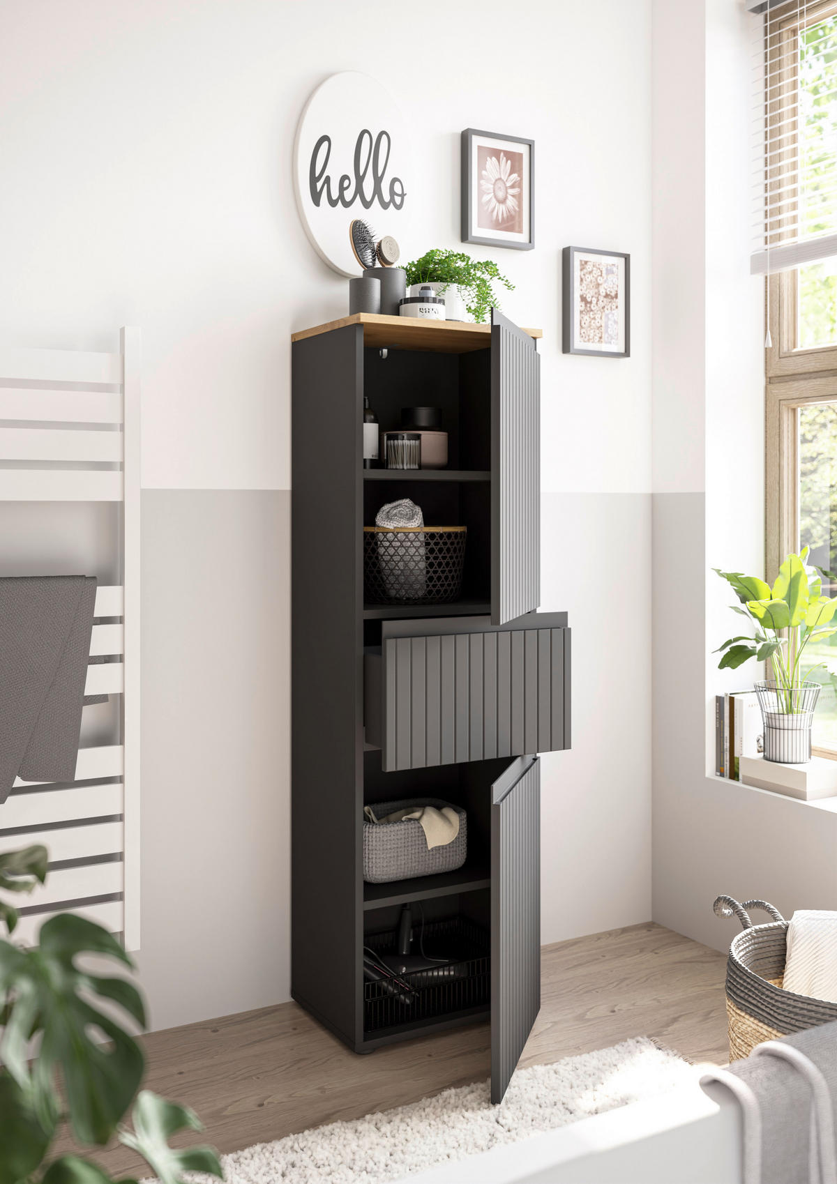 MIDISCHRANK 40/136/31 cm  - Eichefarben/Schwarz, MODERN, Holzwerkstoff/Kunststoff (40/136/31cm) - MID.YOU