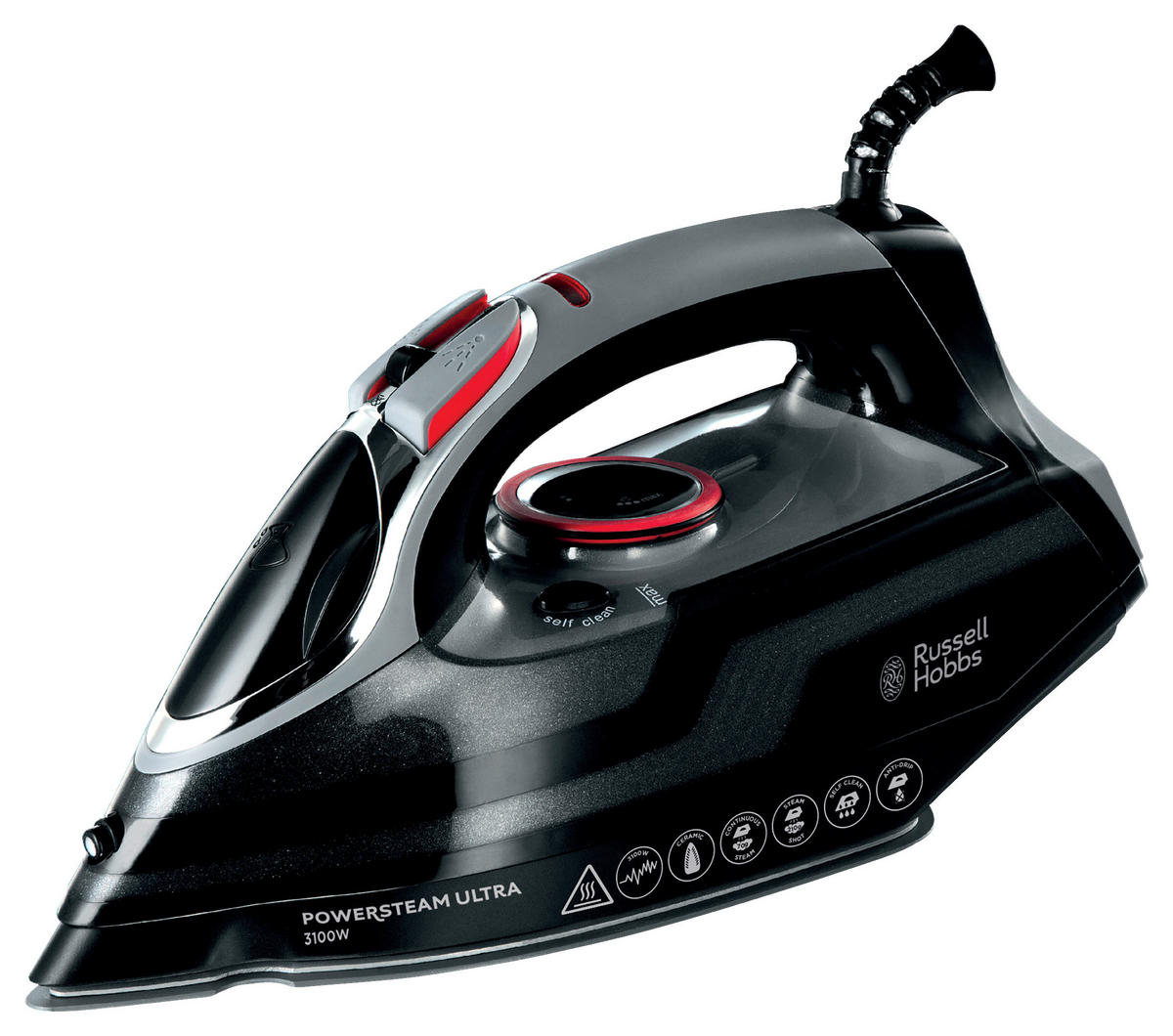 DAMPFBÜGELEISEN - Rot/Silberfarben, Basics, Keramik/Kunststoff (14,3/17,0/32,9cm) - Russell Hobbs