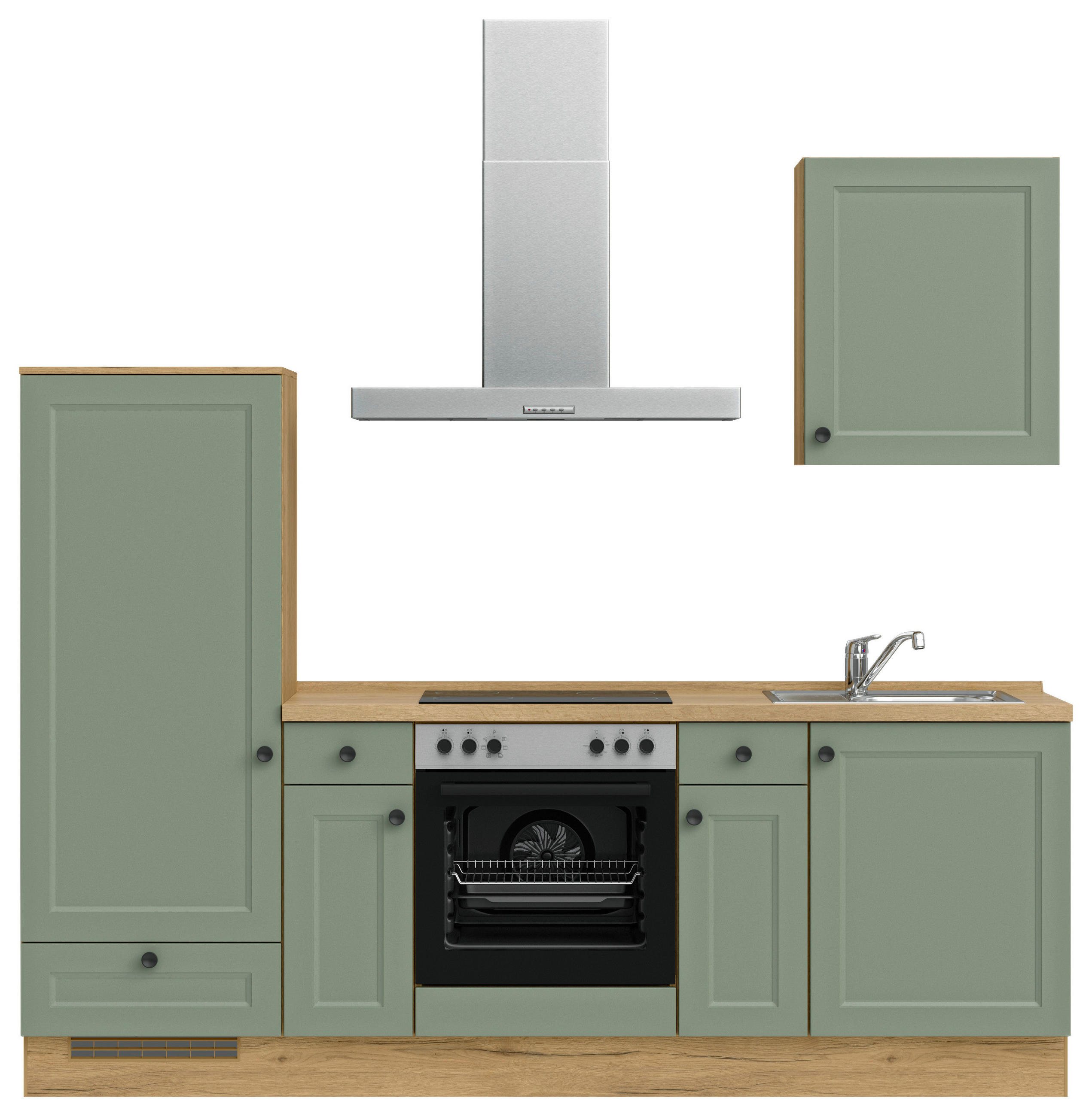 Bucătărie Fără Electrocasnice  - verde/culoare lemn stejar, Modern, metal/material pe bază de lemn (240cm) - Nobilia