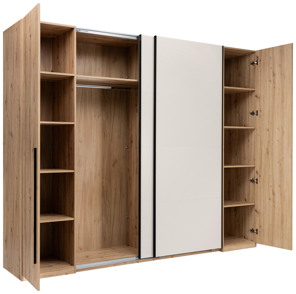 DREHTÜRENSCHRANK 4-türig Kaschmir, Eiche Artisan  - Kaschmir/Schwarz, KONVENTIONELL, Holzwerkstoff/Metall (270/225/61cm) - Boxxx