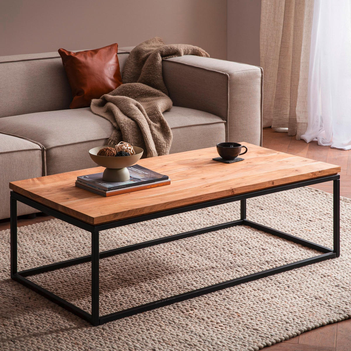 COUCHTISCH in Holz 120/60/40 cm  - Schwarz/Akaziefarben, Design, Holz/Metall (120/60/40cm) - Livetastic