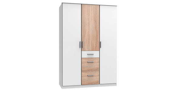 KLEIDERSCHRANK  in Weiß, Eichefarben  - Eichefarben/Alufarben, KONVENTIONELL, Holzwerkstoff/Kunststoff (135/199/58cm) - Carryhome