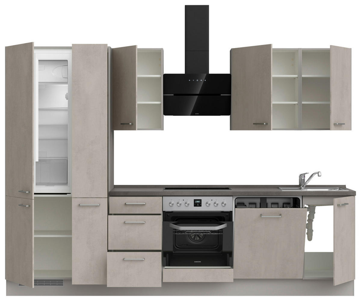 KÜCHENLEERBLOCK 300 cm   in Grau, Schieferfarben, Hellgrau  - Schieferfarben/Edelstahlfarben, MODERN, Holzwerkstoff/Metall (300cm) - Nobilia