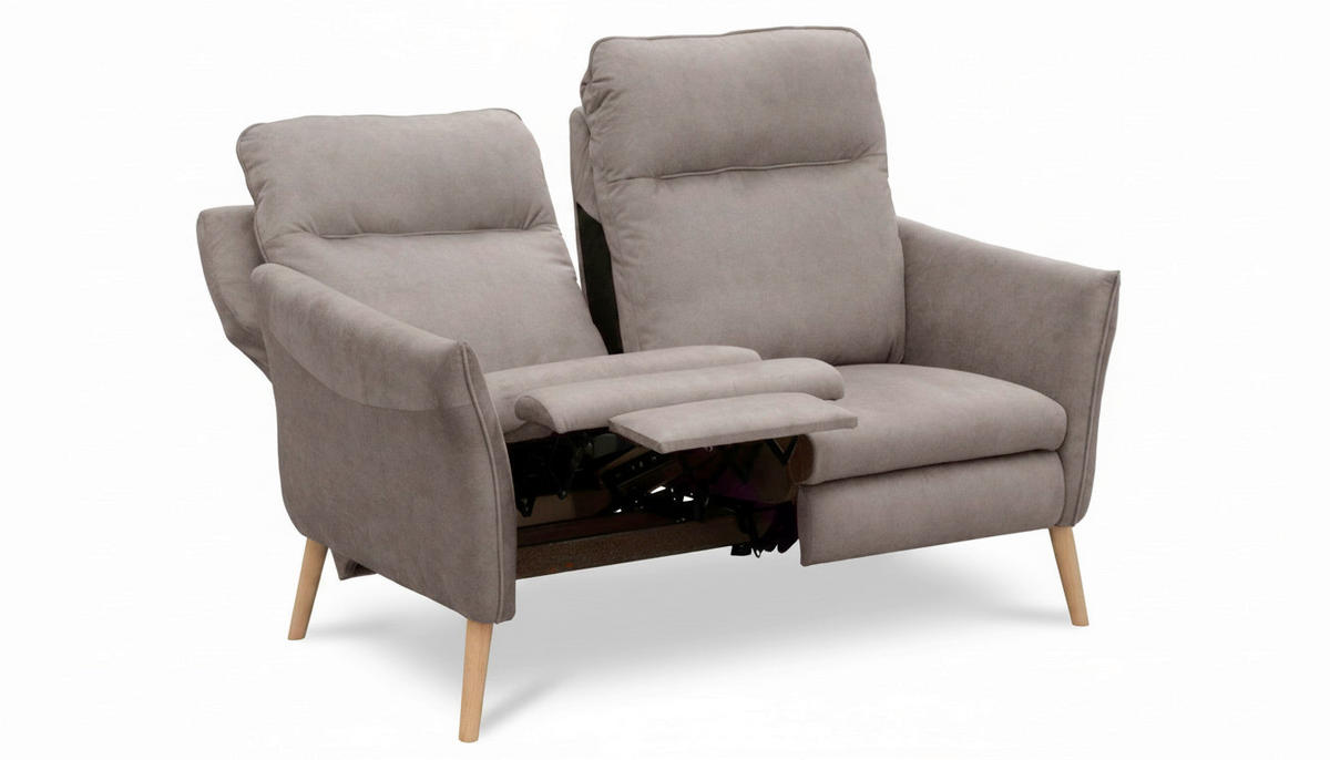 2-SITZER-SOFA Mikrofaser Taupe  - Taupe/Buchefarben, Design, Holz/Textil (145/110/92cm) - Livetastic