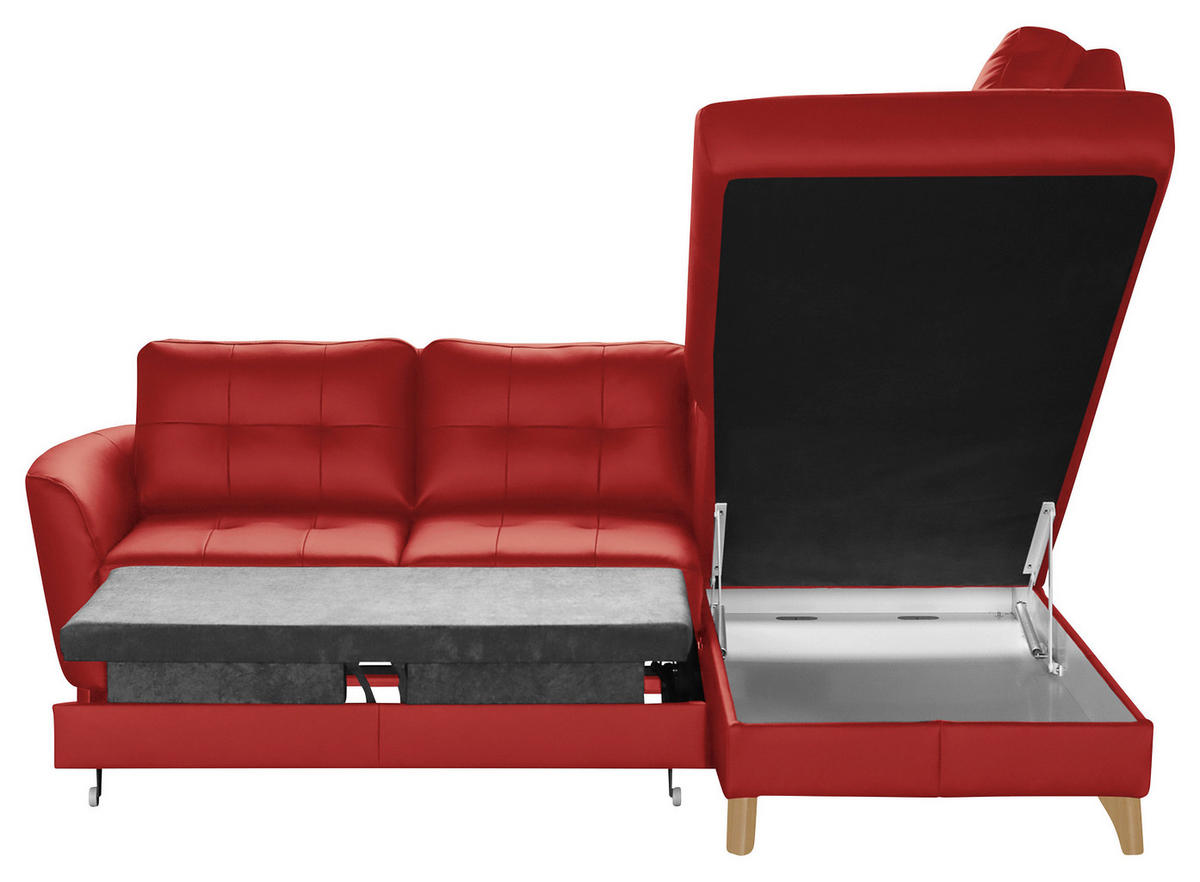 ECKSOFA in Lederlook Echtleder Rot  - Buchefarben/Rot, Design, Leder/Holz (236/190cm) - Livetastic