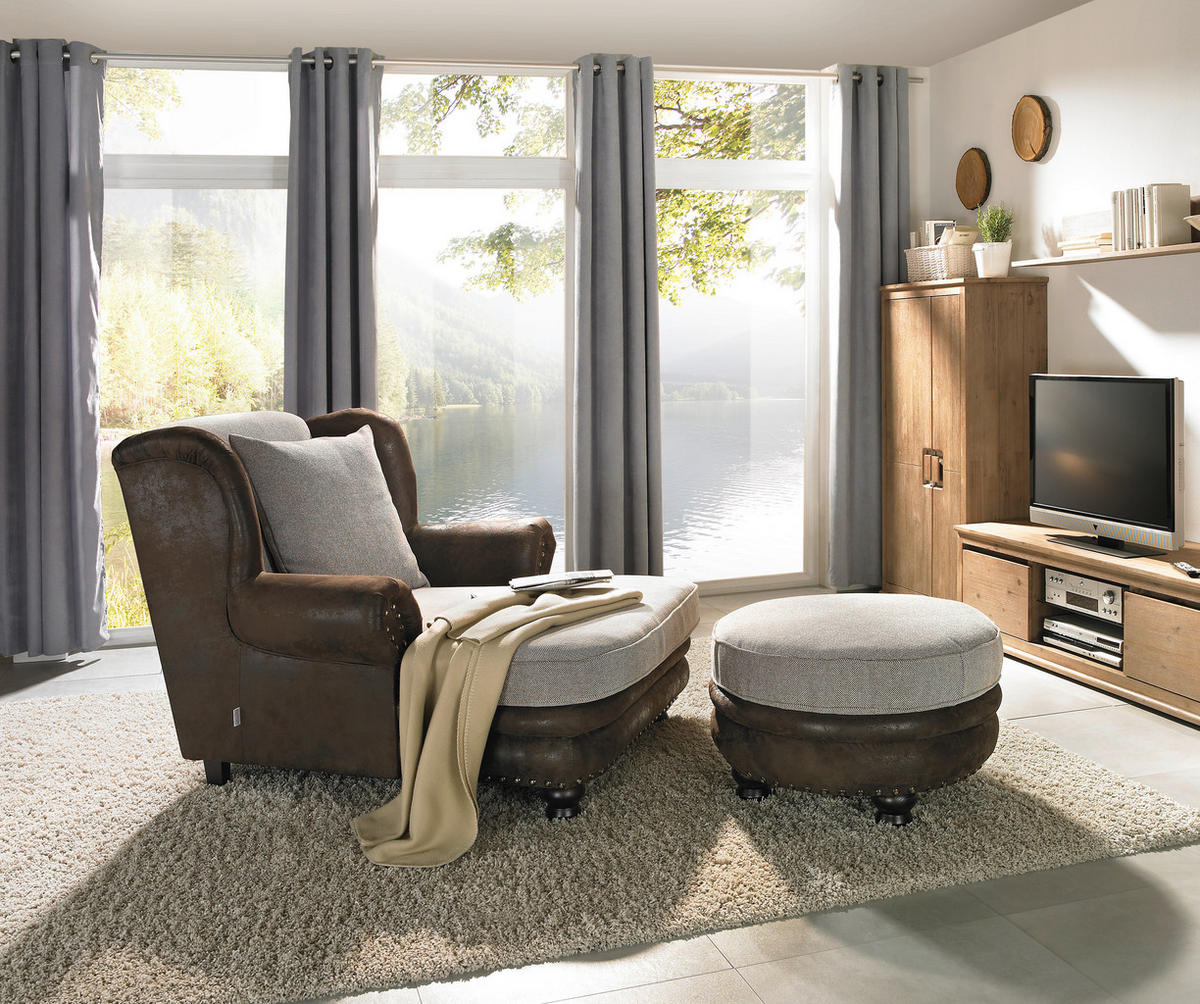 MEGASOFA in Lederlook, Webstoff Braun, Beige  - Beige/Schwarz, Romantik / Landhaus, Holz/Textil (276/81/140cm) - Landscape