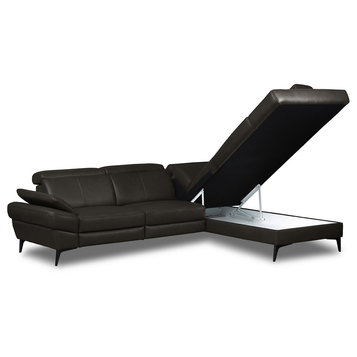 ECKSOFA Lederlook Echtleder Dunkelbraun  - Dunkelbraun/Schwarz, Design, Leder/Textil (264/211cm) - Livetastic