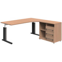 ECKSCHREIBTISCH 180/180/72-78 cm  in Anthrazit, Eichefarben, Alufarben  - Eichefarben/Anthrazit, Konventionell, Holzwerkstoff/Metall (180/180/72-78cm) - Moderano