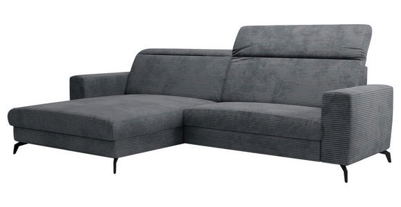 ECKSOFA inkl. Funktion Grau Cord  - Schwarz/Grau, KONVENTIONELL, Textil/Metall (178/290cm) - Cantus