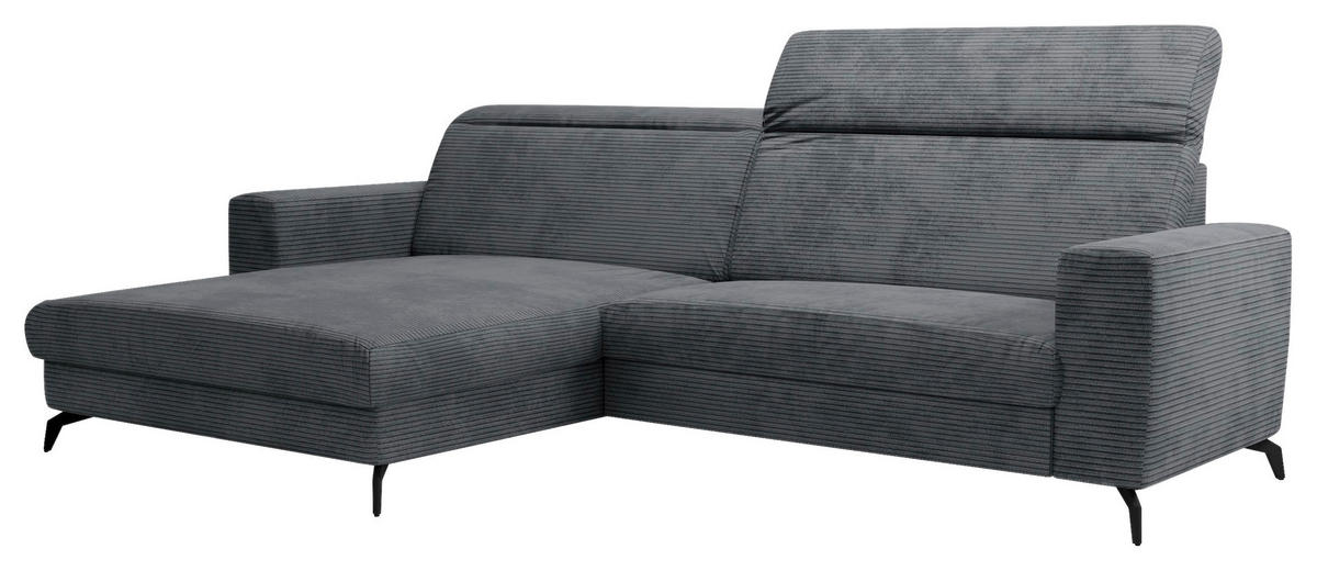 ECKSOFA in Cord Grau  178/290 cm  - Schwarz/Grau, KONVENTIONELL, Textil/Metall (178/290cm) - Sit & More