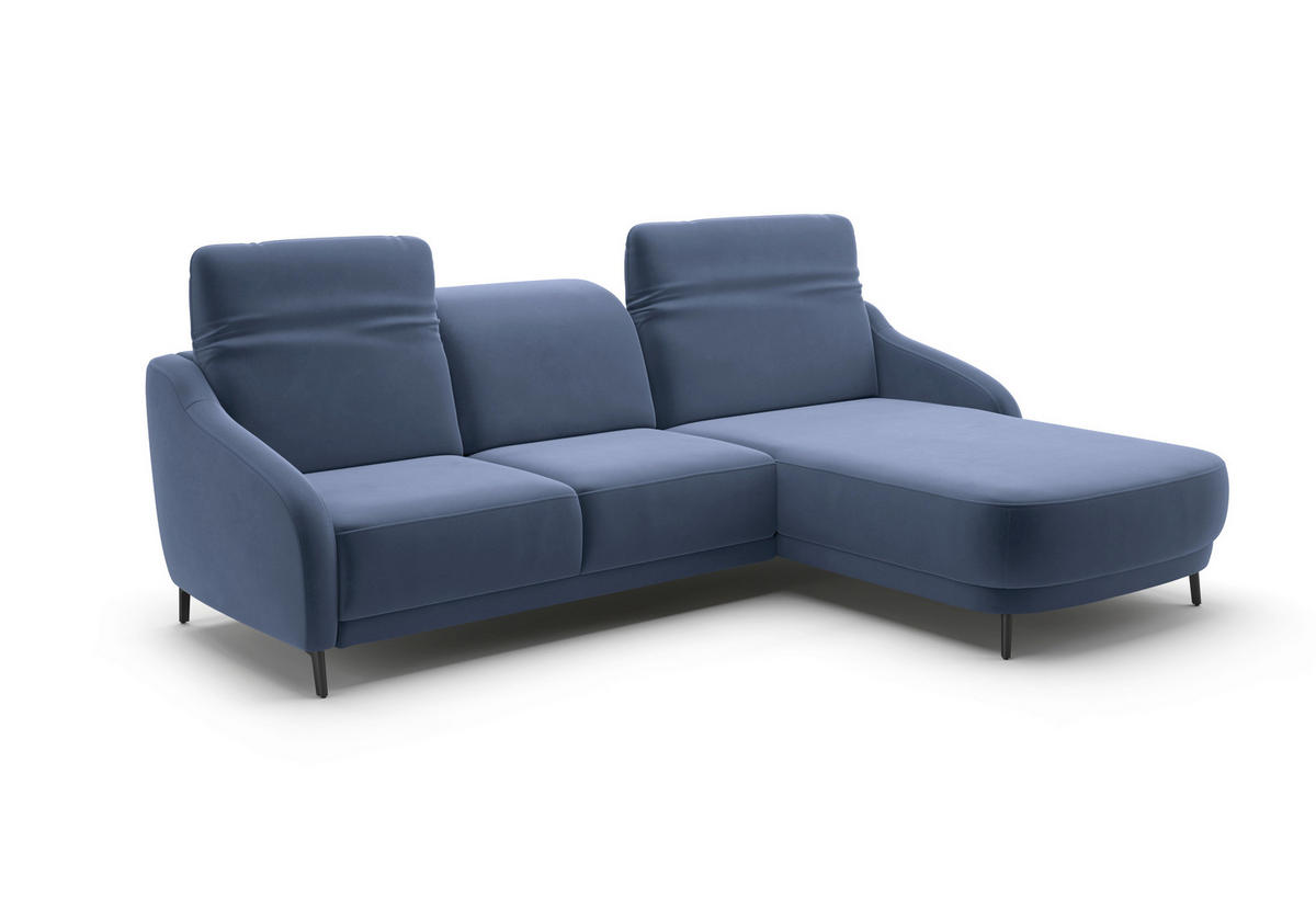ECKSOFA BLUES V Blau Samt  - Blau/Schwarz, MODERN, Textil/Metall (271/191cm) - Sit & More