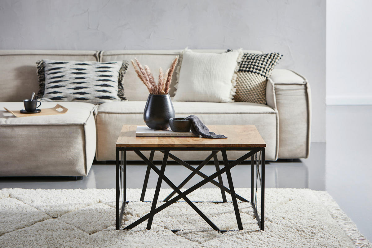 KONFERENČNÍ STOLEK, černá, barvy akácie, dřevo, kov, 70/43/70 cm - černá/barvy akácie, Design, kov/dřevo (70/43/70cm) - Livetastic