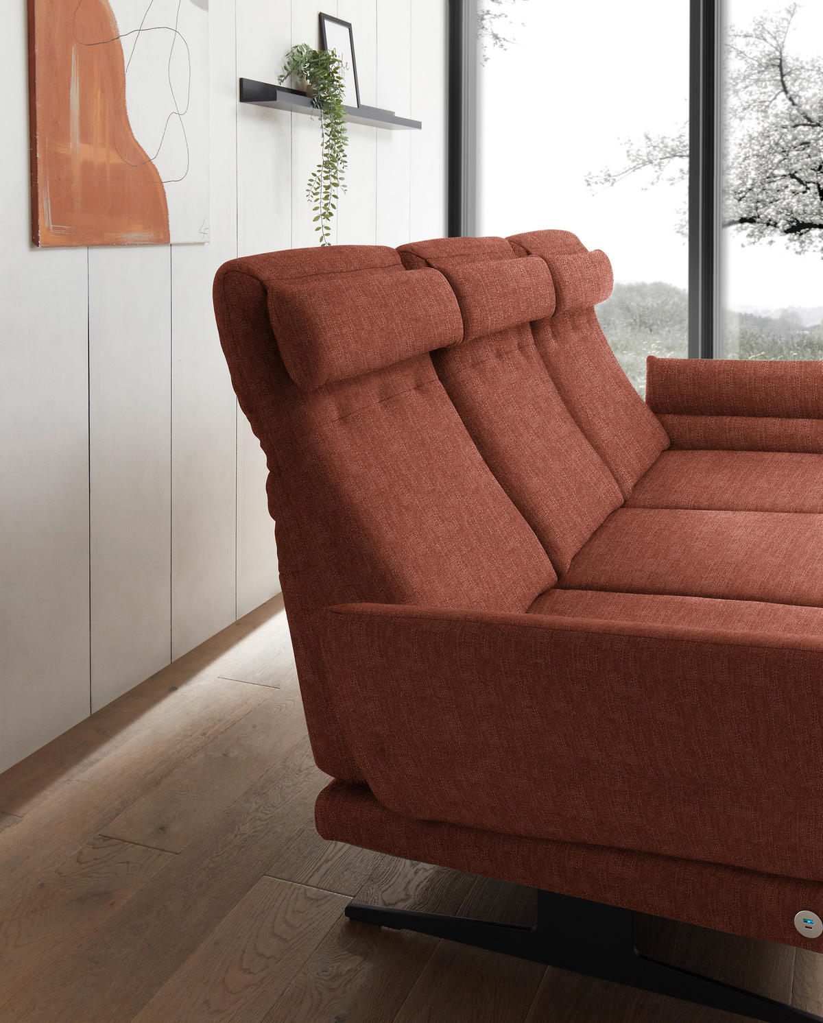 ECKSOFA in Flachgewebe Rostfarben  - Rostfarben/Schwarz, Design, Textil/Metall (279-327/176-217cm) - Dieter Knoll