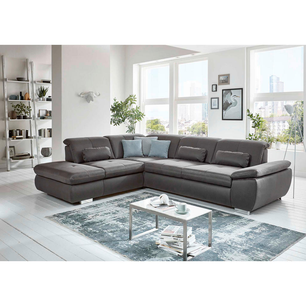 Thumbnail - Beldomo Speed Ecksofa, Dunkelblau, Textil, 3-Sitzer, Ottomane rechts, L-Form, 318x260 cm, Goldenes M, Typenauswahl, Bett...