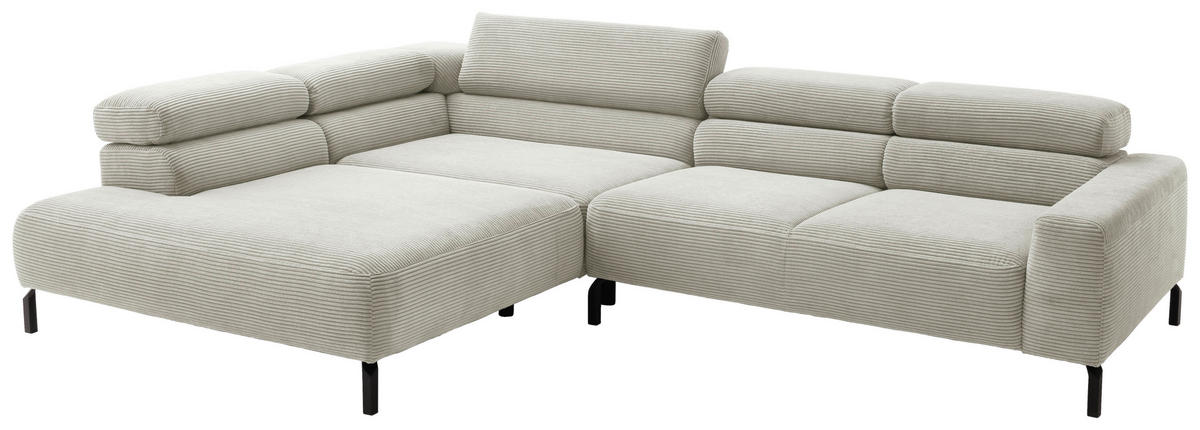 ECKSOFA inkl. Funktion in Cord Hellgrau  - Hellgrau/Schwarz, Modern, Textil/Metall (219/309cm) - Pure Home Lifestyle
