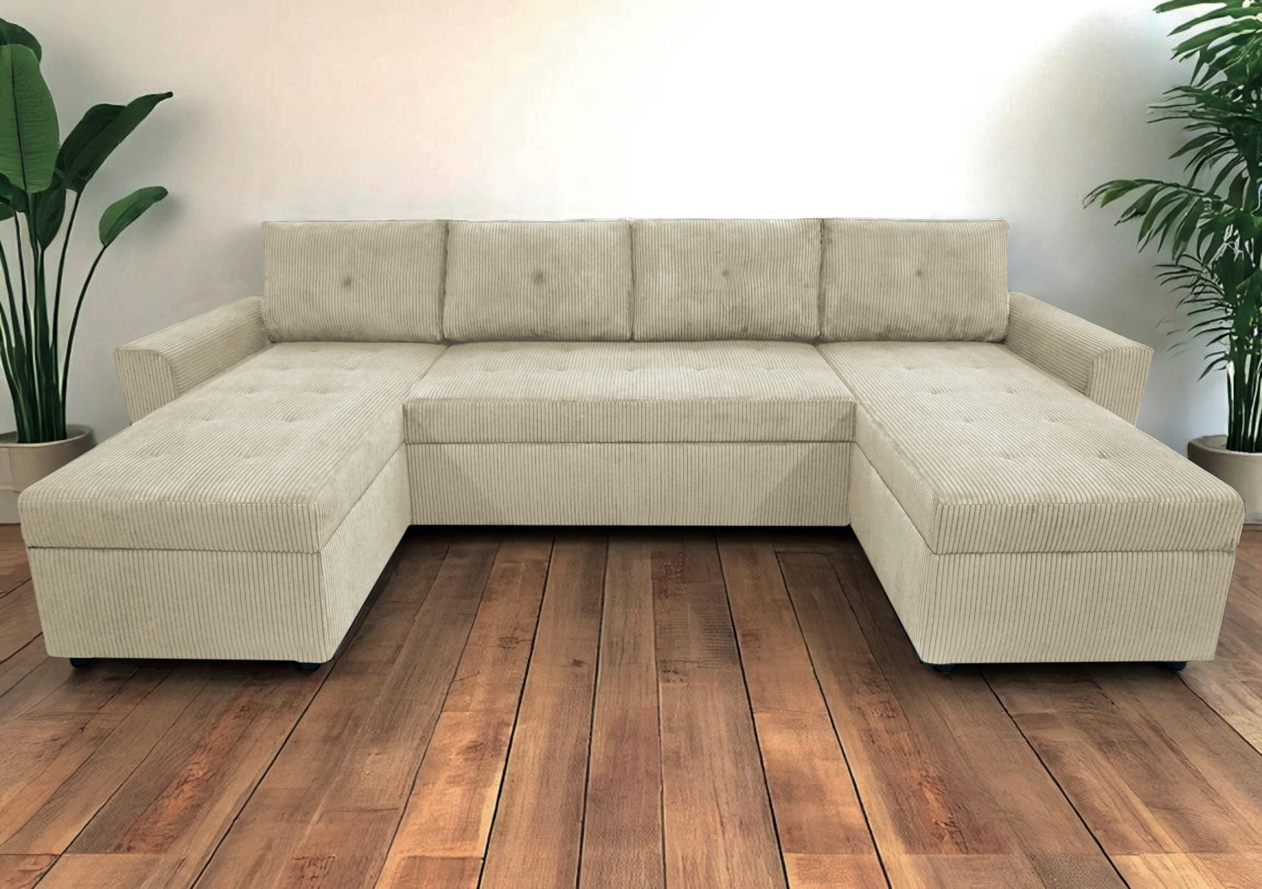 WOHNLANDSCHAFT in Cord Beige - Beige/Schwarz, Design, Kunststoff/Textil (155/294/155cm) - MID.YOU