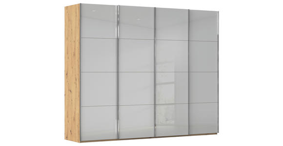 SCHWEBETÜRENSCHRANK - Chromfarben/Eiche Artisan, Design, Glas/Holzwerkstoff (271/235/68cm) - Novel