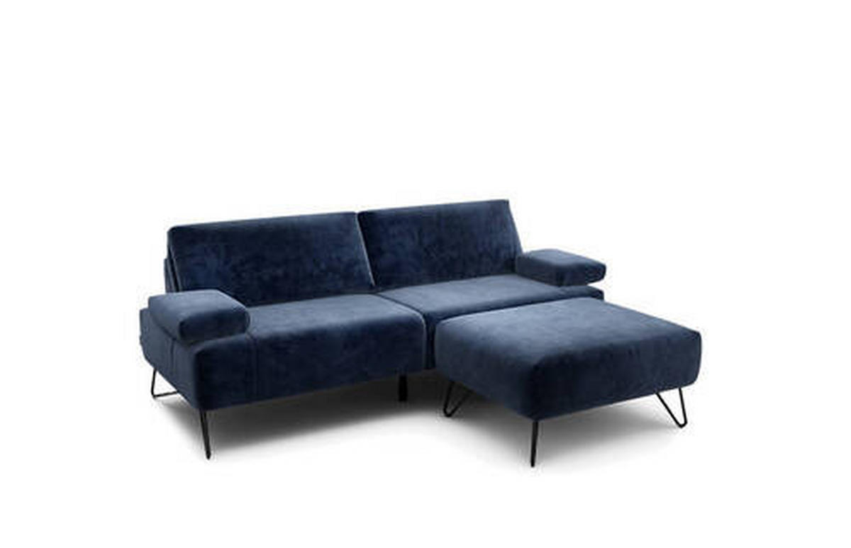 2,5-SITZER in Samt Dunkelblau  - Schwarz/Dunkelblau, Design, Textil/Metall (204-234/85/86-94cm) - SENSOO