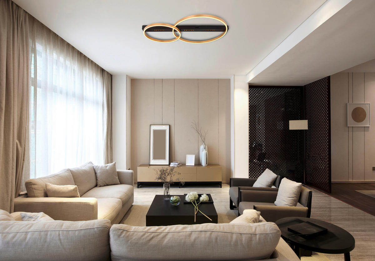 LED-DECKENLEUCHTE 93/58,5/10,2 cm   - Goldfarben/Opal, Design, Kunststoff/Metall (93/58,5/10,2cm) - Globo