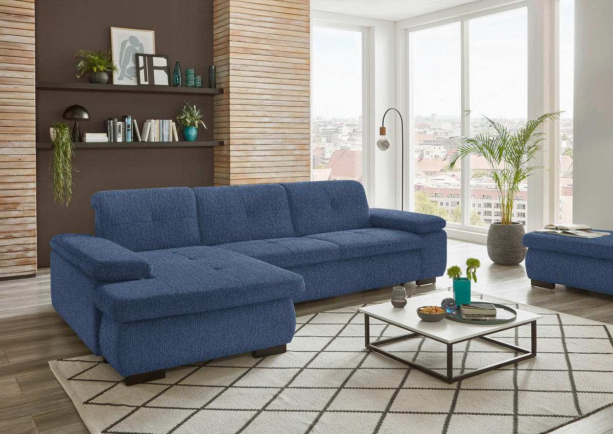 ECKSOFA in Flachgewebe Dunkelblau  174/297 cm  - Schwarz/Dunkelblau, Design, Textil/Metall (174/297cm) - Beldomo Style