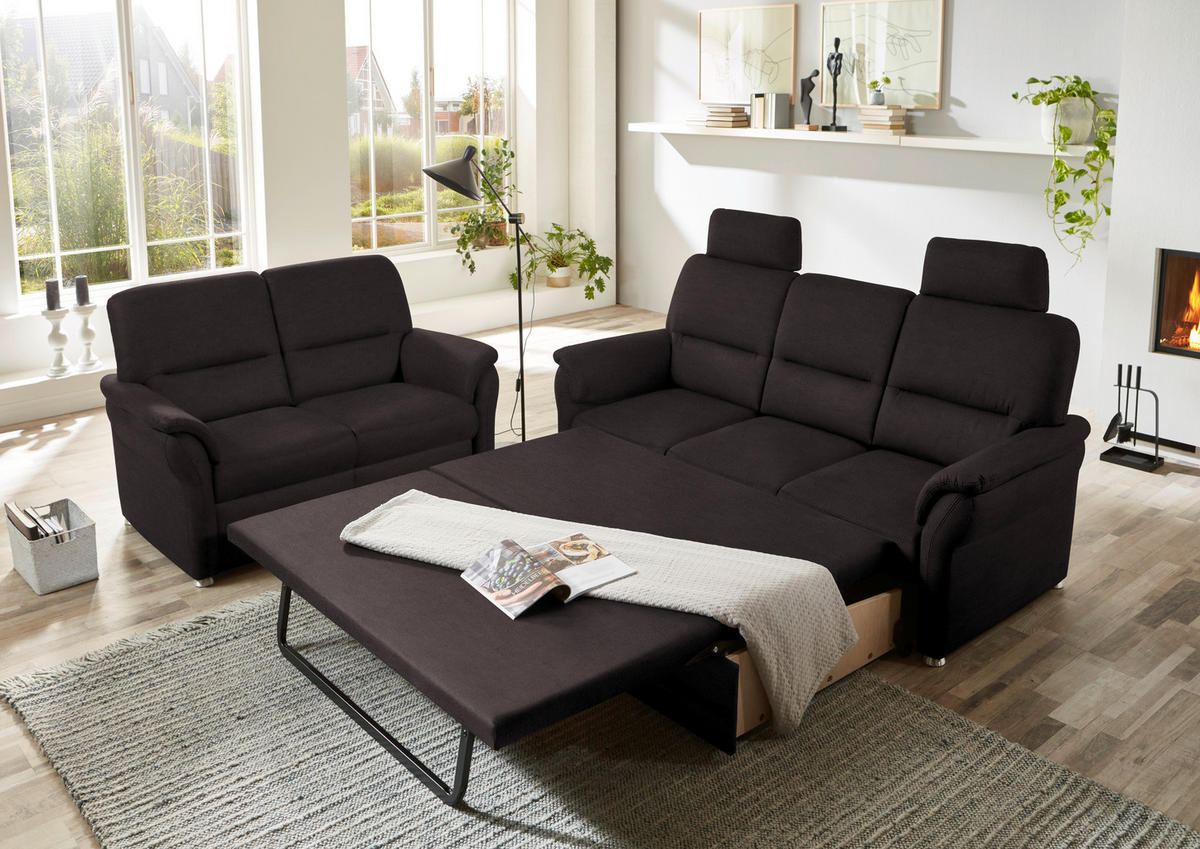 SITZGARNITUR Mikrofaser Dunkelgrau  - Dunkelgrau/Alufarben, KONVENTIONELL, Textil/Metall (192/96/89cm) - Beldomo Comfort