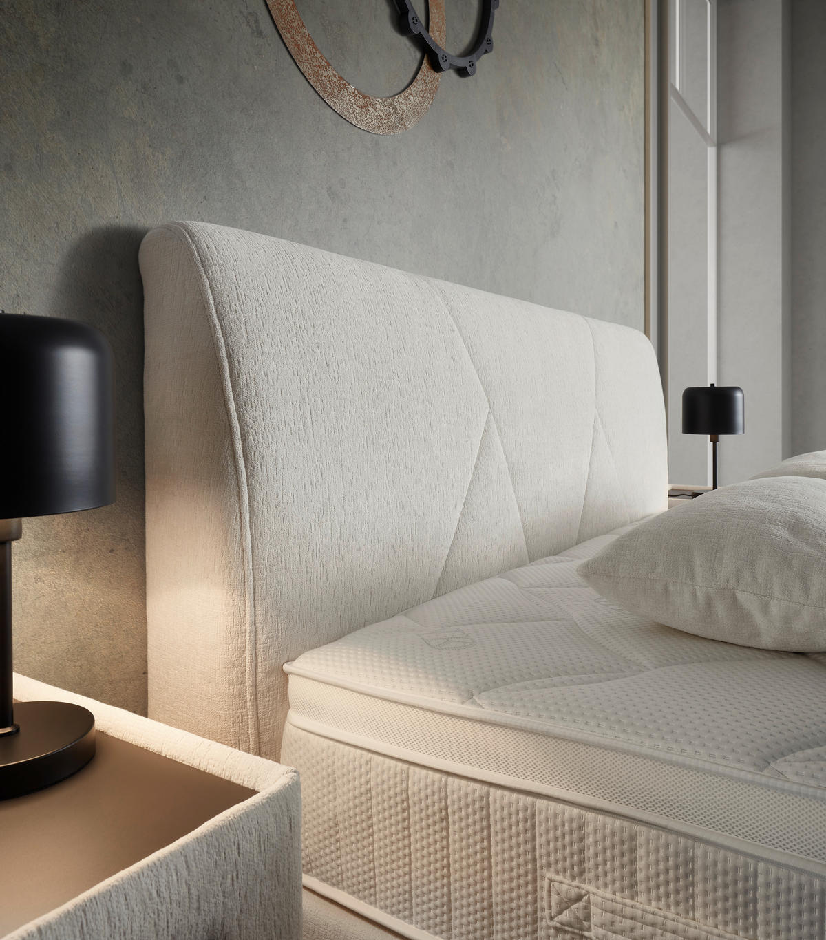 BOXSPRINGBETT 200/200 cm,  in Creme, Topper, Matratzen, unterschiedliche Matratzenhärtegrade je Bettseite, H2 + H3 = mittel + fest  - Creme/Schwarz, Design, Kunststoff/Textil (200/200cm) - Dieter Knoll