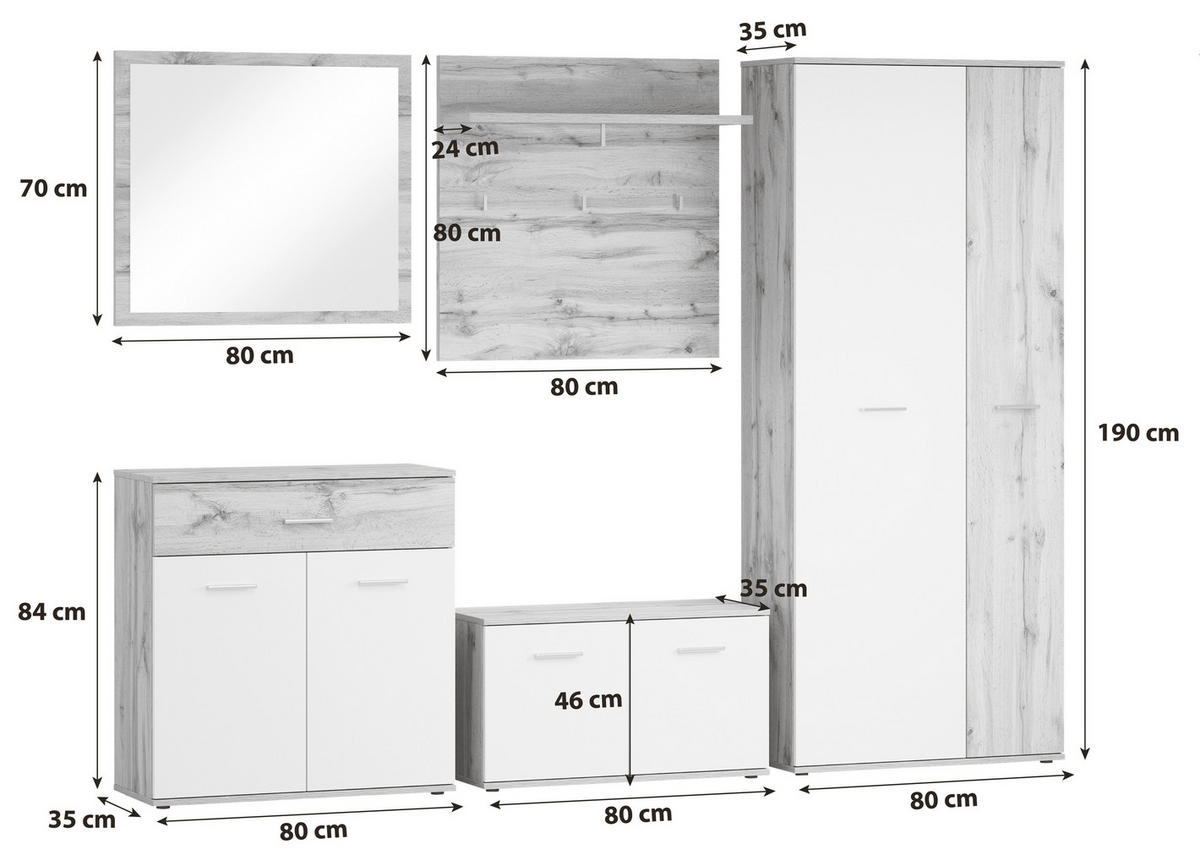 GARDEROBE 260/190/35 cm  - Anthrazit/Eiche Artisan, Design, Glas/Holzwerkstoff (260/190/35cm) - MID.YOU