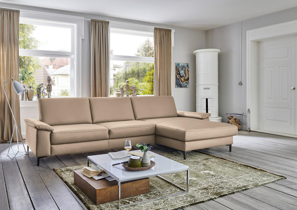 ECKSOFA in Echtleder Hellbraun  - Hellbraun/Schwarz, Design, Leder/Metall (334/176cm) - Dieter Knoll