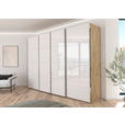 SCHWEBETÜRENSCHRANK 316/223/68 cm 4-türig Weiß, Eiche Artisan  - Chromfarben/Weiß, Design, Glas/Holzwerkstoff (316/223/68cm) - Novel