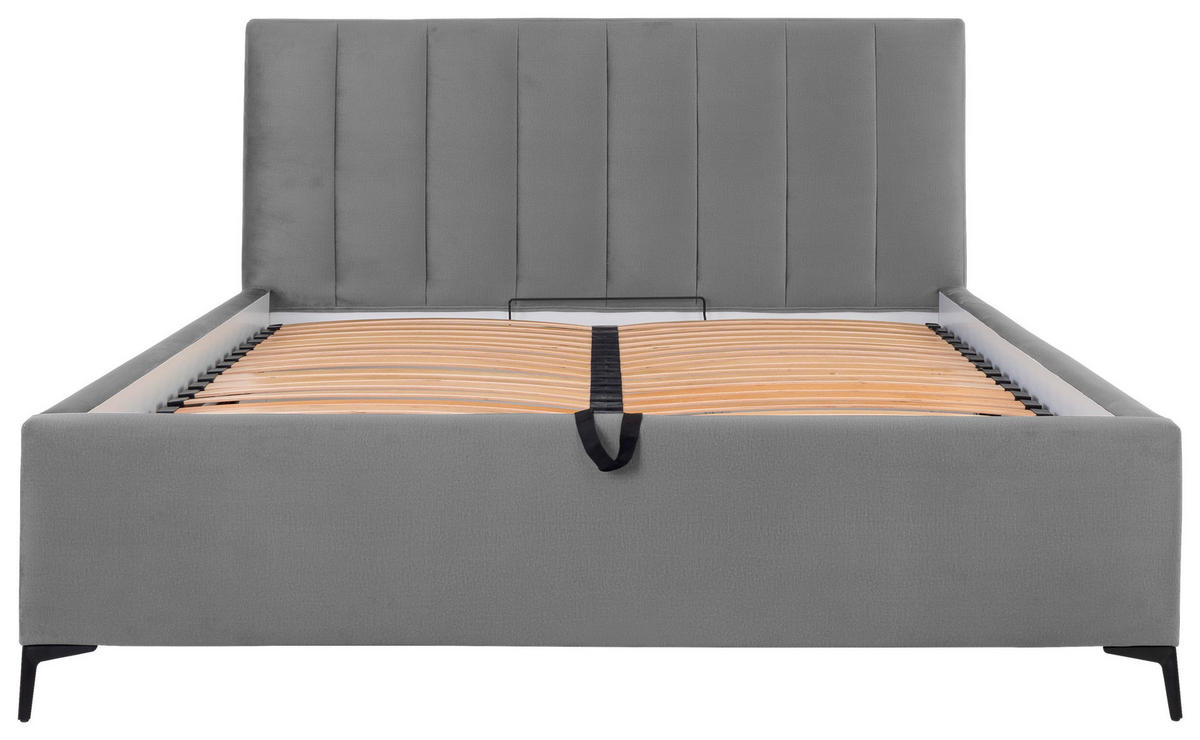 POLSTERBETT 180/200 cm, inkl. Lattenrost, Bettkasten,  in Grau  - Birkefarben/Schwarz, KONVENTIONELL, Holz/Textil (180/200cm) - Boxxx